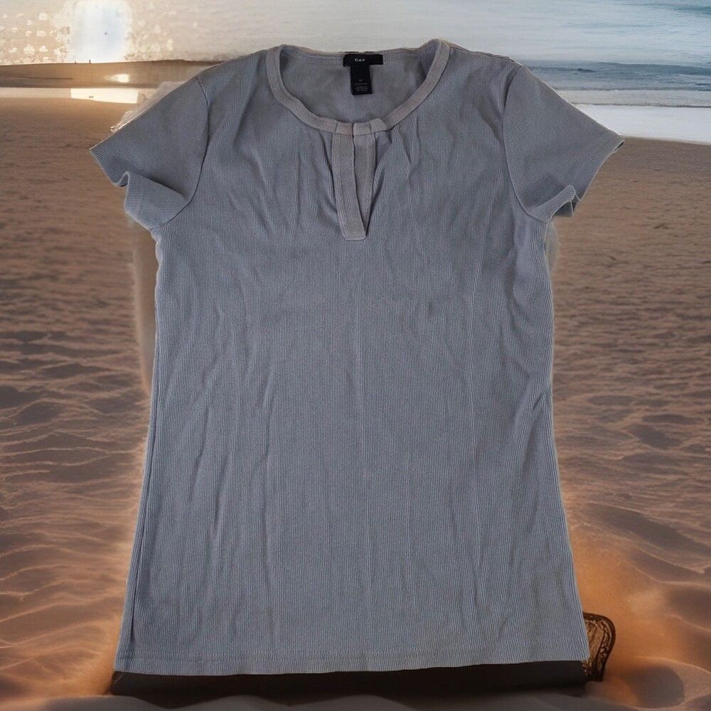 Gap Stretch Women’s Split Neck Ribbed Short Sleeve Top Tag Size Medium